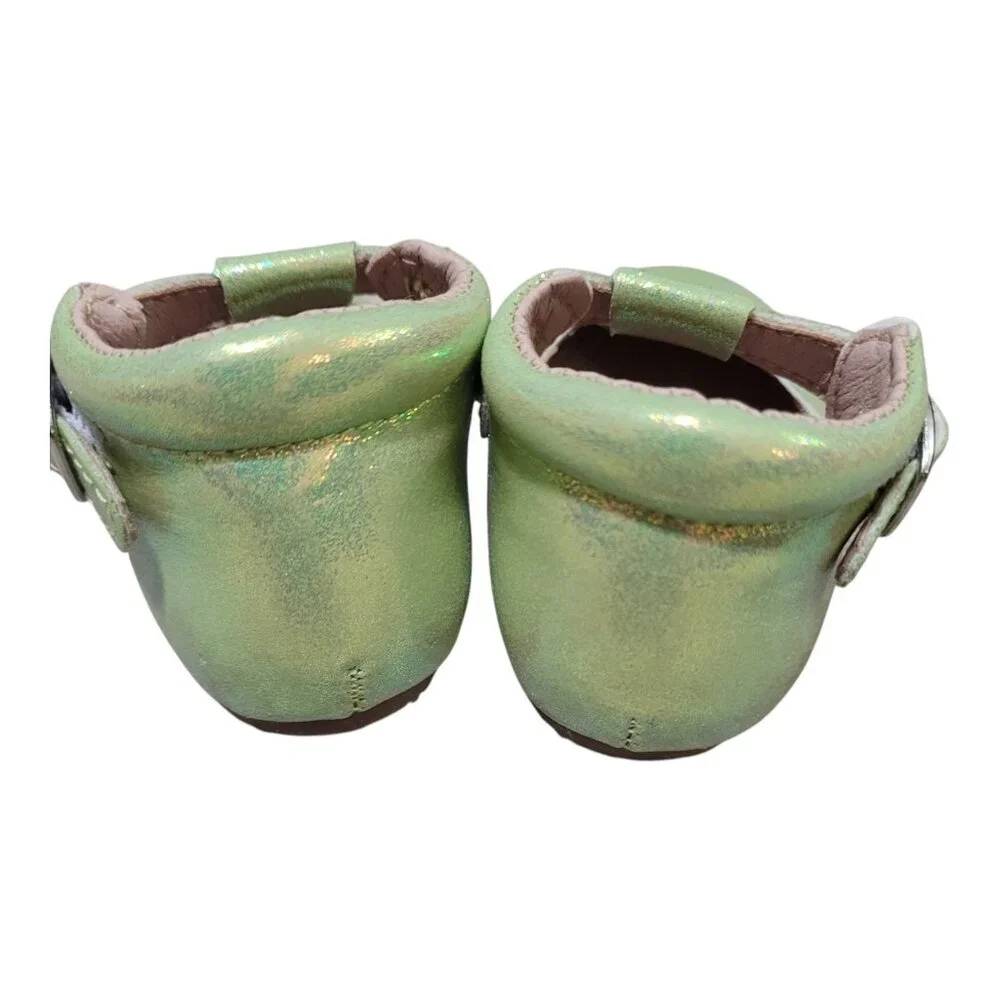 NEW A Bear Co Toddler Size 3 Smooth Glitter T-Strap Flats‎ Green Girls